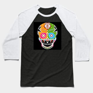 cute sugar skull in mexican pattern art ecopop with a smile Baseball T-Shirt